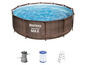 Bestway Steel Pro MAX zwembad met filterpomp, filtercartridge en ladder.