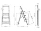 Technische tekening van een opvouwbare trap met drie treden.
