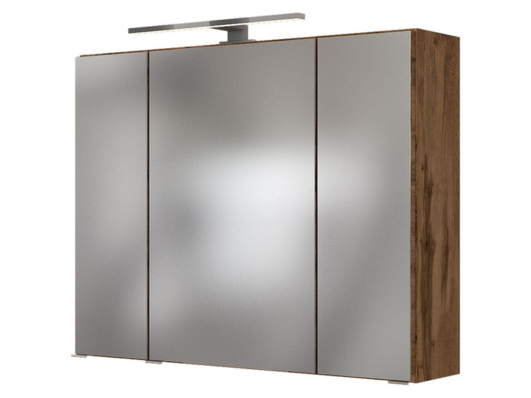 Badkamerkast met drie spiegeldeuren en geïntegreerde verlichting.