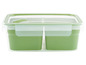 Tweedelige groene lunchbox met deksel.