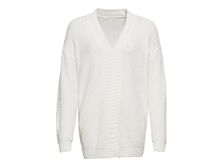 Witte gebreide trui met V-hals.