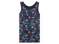Een donkerblauw tanktop met een splatterprint.