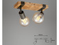 Twee glazen lampen met houten en metalen armatuur.