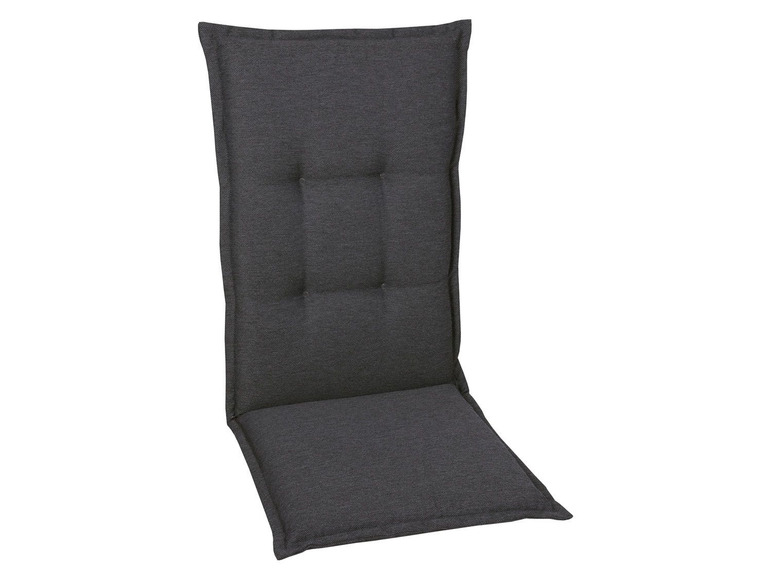 Een grijze stoel met een rugleuning en zitkussen.