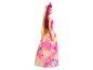 Barbie pop in een roze prinsessenjurk met bloemenprint.