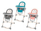 Drie Lionelo kinderstoelen in grijs, roze en turquoise.