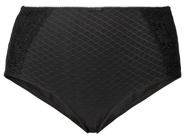 Zwarte onderbroek met kant en een ruitpatroon.