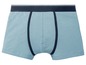 Lichtblauwe boxershorts met donkerblauwe accenten.