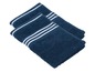 Twee donkerblauwe handdoeken met witte strepen.