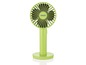 Een groene Unold-tafelventilator met een oplaadbare batterij.