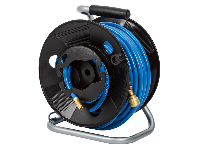 Een Parkside lucht slang oprolwagen.