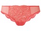 Coral-kleurige slip van kant met mesh-inzetstukken.