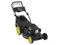 Een zwarte benzinemaaier van Güde met gele wielen.