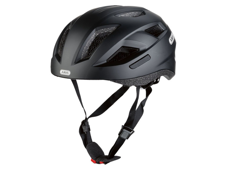 Een zwarte Abus fietshelm.