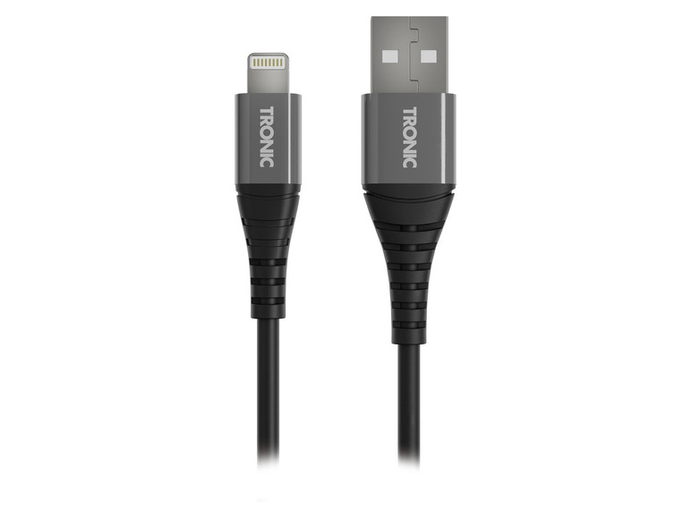 Twee zwarte Lightning-USB kabels van het merk TRONIC.