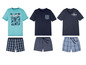 Drie sets pyjama's met korte mouwen en korte broek, waaronder een met 'Pacific Coast' print.