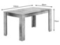 Een rechthoekige eettafel met een betonnen look.