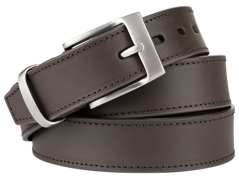 Twee bruine leren riemen met zilveren gesp.