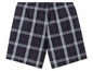 Blauwe plaid shorts met rode strepen.