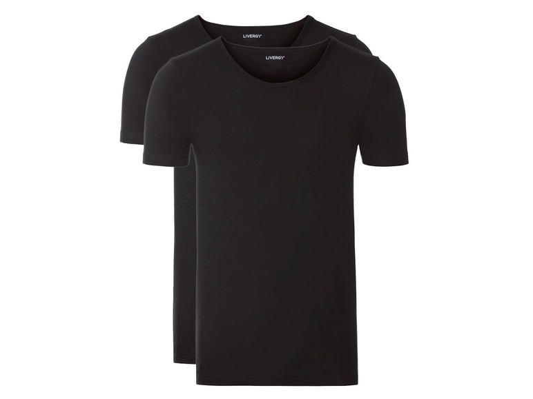 Twee zwarte T-shirts met korte mouwen van Livergy.