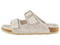 Beige wollen sandalen met gespen en kurkzool.