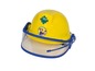 Een gele brandweerhelm met vizier voor kinderen.
