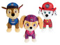Drie Paw Patrol knuffels: Chase, Marshall en Skye.