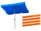 Een blauwe parasol met een UV-bescherming van 50+.