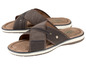 Twee paar bruine Footflex sandalen met een gevlochten band.