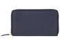Een donkerblauwe leren portemonnee met rits