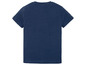 Een donkerblauw t-shirt met korte mouwen.