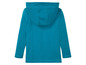 Een turquoise longsleeve met capuchon voor kinderen.