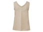 Beige tanktop met een v-hals en kant details.