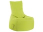 Een groene beanbag stoel met witte details.