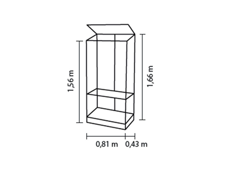 Schets van een kast met afmetingen.