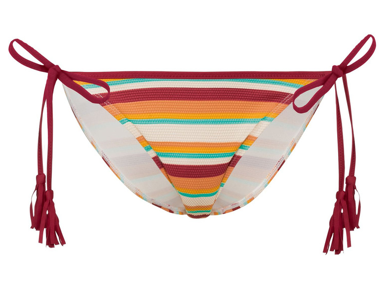 Gebreide bikini met rood-oranje-gele strepen