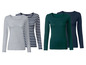 Vier longsleeves: grijs, gestreept, donkergroen en donkerblauw.