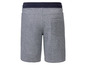 Grijze sweatshorts met een donkerblauwe tailleband.