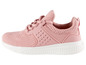 Roze sneakers met witte zool.