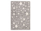 Grijze vloerkleed met witte sterren.