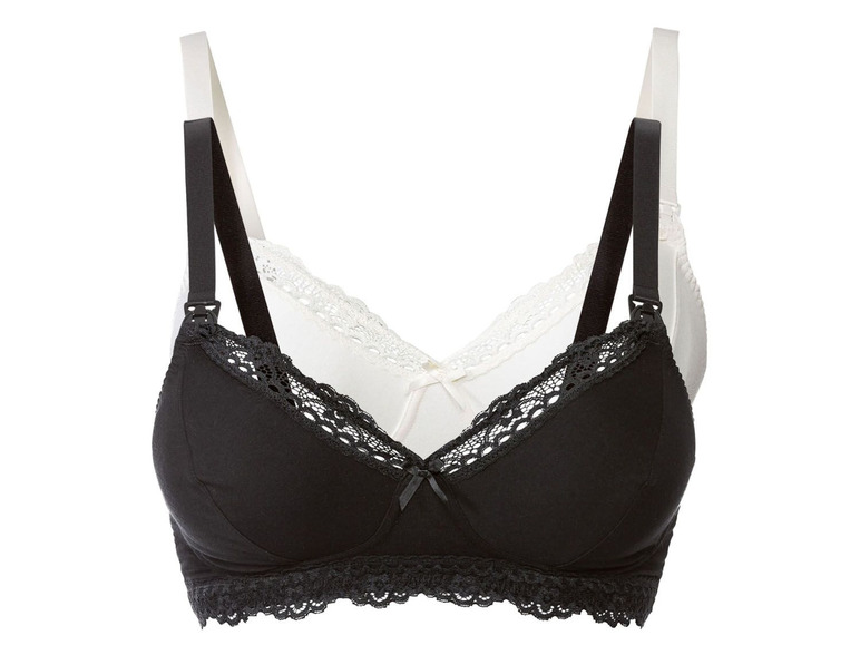 Twee zwarte en witte beha's met kant