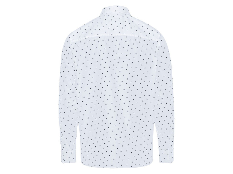 Wit overhemd met blauwe vliegtuigjes.
