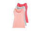 Drie basic tanktops in roze, grijs en rood.
