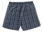 Blauwe boxershorts met een geruit patroon.