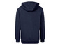 Een donkerblauwe hoodie met capuchon.