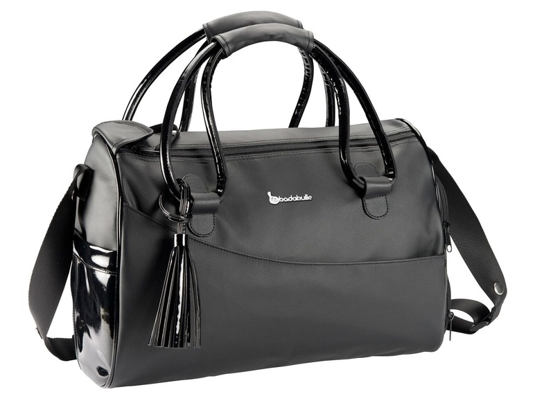 Zwarte luiertas van Badabulle met schouderband.