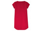 Een rode t-shirtjurk met korte mouwen.