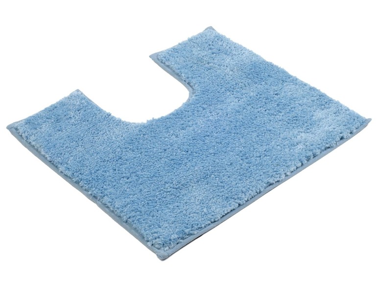 Blauwe badmat met u-vormig gat.