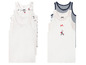 Drie witte tanktops voor meisjes met Parijse print en een gestreept tanktop.
