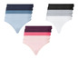 Een set van drie paar string-onderbroeken in verschillende kleuren.